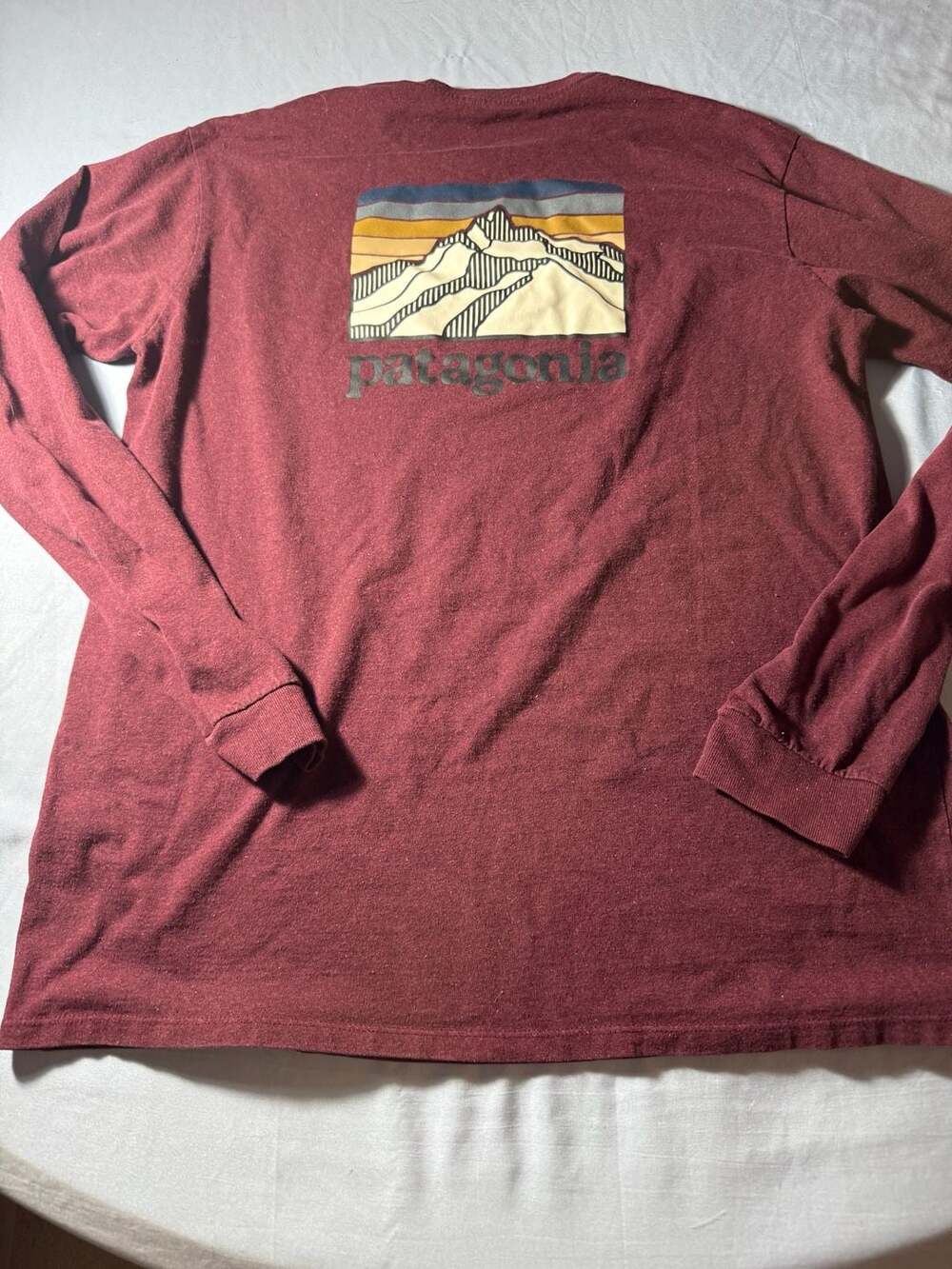 Patagonia Men's Long-Sleeve Line Logo Ridge Responsibili-Tee Maroon Red Shirt